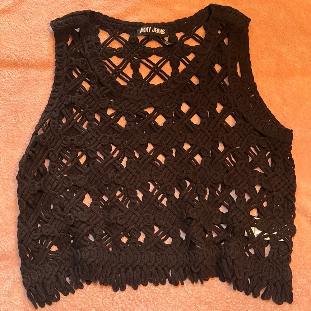 Dkny Black Cropped Cut Out Tank Top
